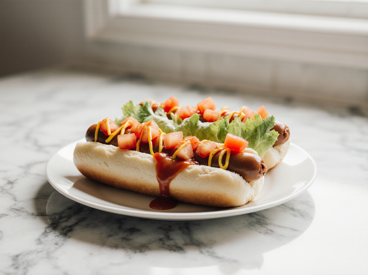 Leckere Hot Dogs aus der Heißluftfritteuse frisch zubereitet.