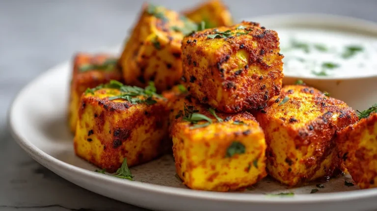 Indisches Tandoori-Paneer zubereitet im Airfryer für ein gesundes und leckeres Gericht.