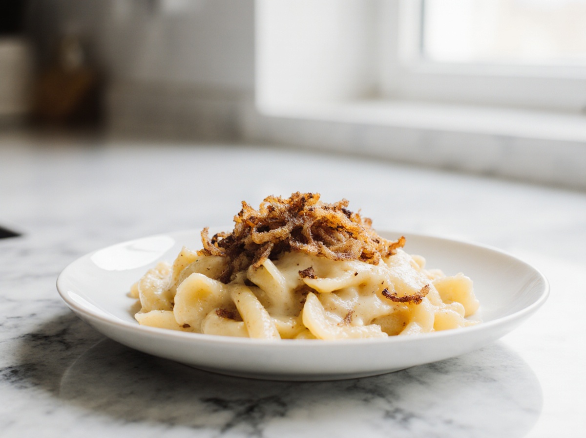 Leckere Käsespätzle, zubereitet in der Heißluftfritteuse.