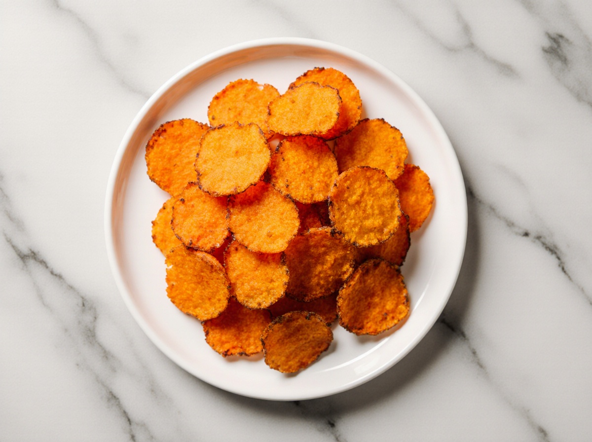 Knusprige Karotten Chips im Airfryer zubereitet.