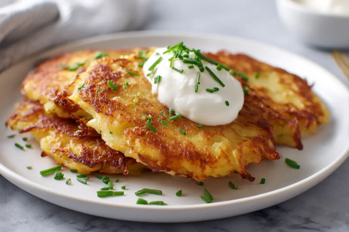 Leckere kartoffelpuffer aus der heißluftfritteuse, perfekt knusprig und gesund.