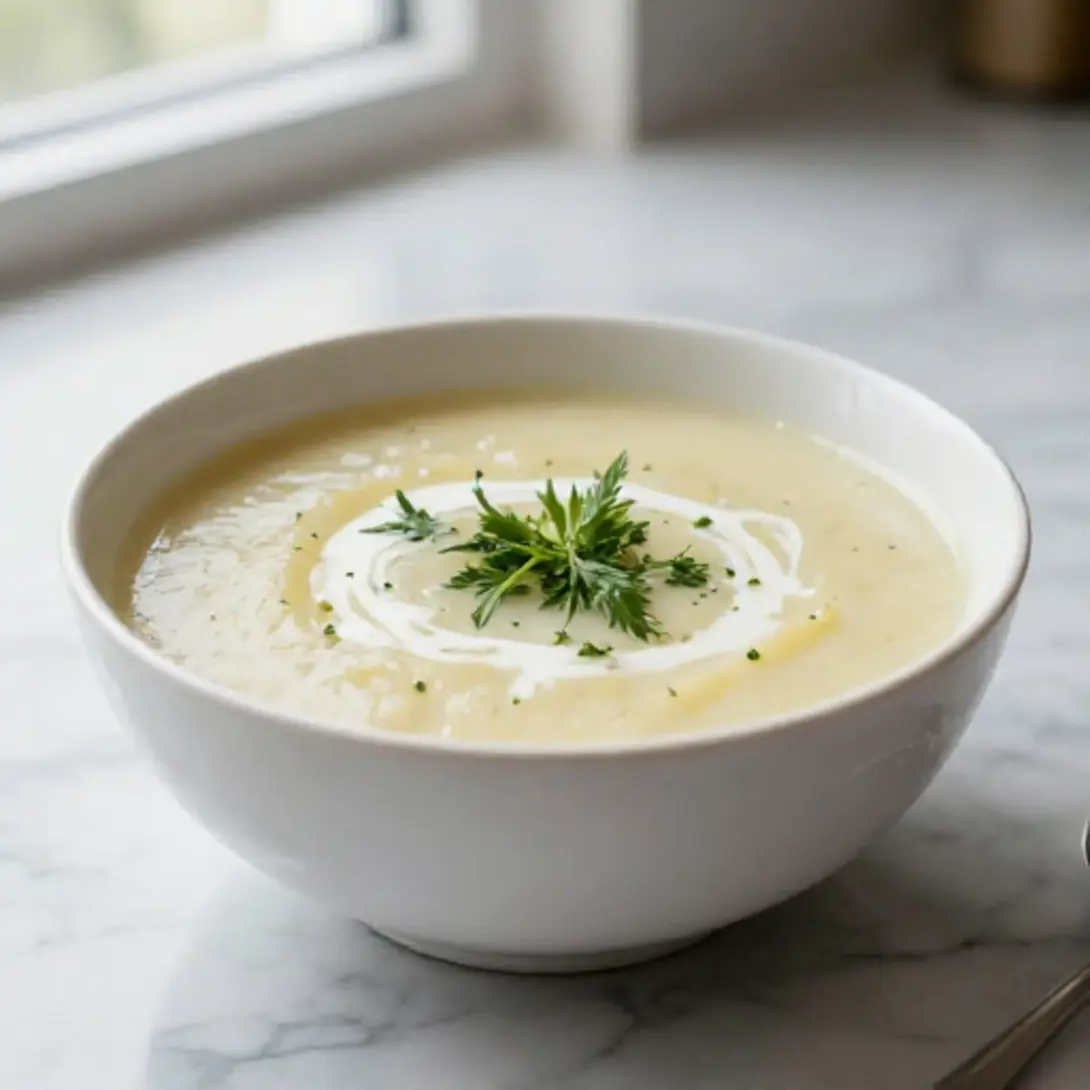 Warme Kartoffelsuppe aus der Heißluftfritteuse, ideal für kalte Tage.