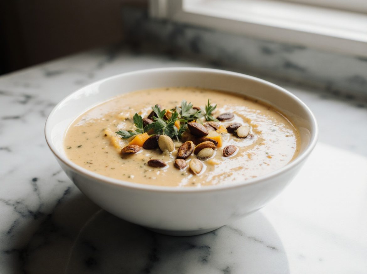 Kastanien-Suppe aus der Heißluftfritteuse, ein köstliches Herbstgericht.