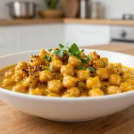 Leckeres Kichererbsen-Curry aus der Heißluftfritteuse mit buntem Gemüse.