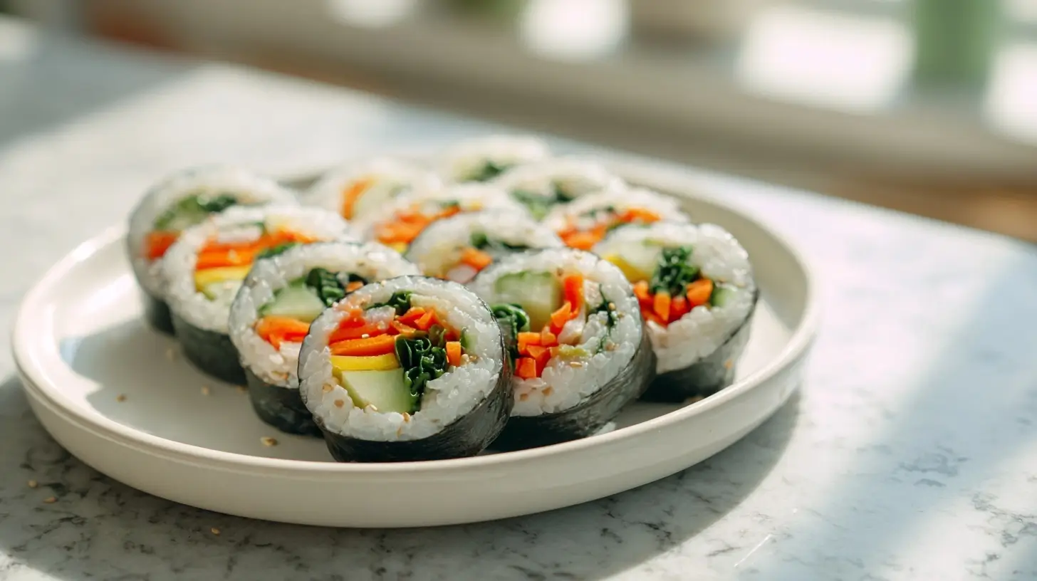 Koreanische Kimbap, lecker zubereitet in der Heißluftfritteuse.