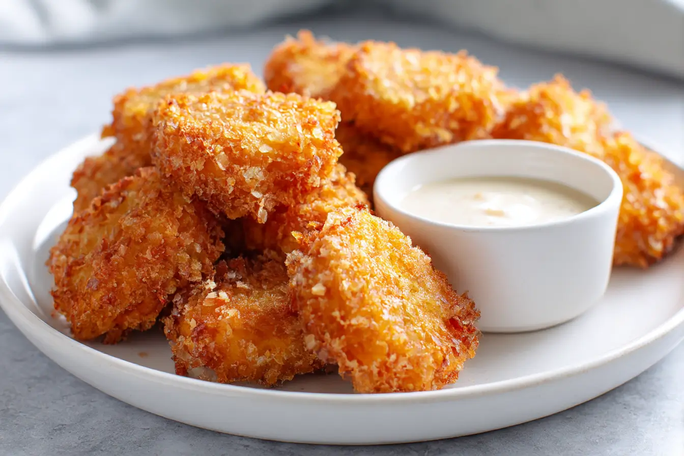 Koreanische Süßkartoffel-Nuggets frisch zubereitet in der Heißluftfritteuse.