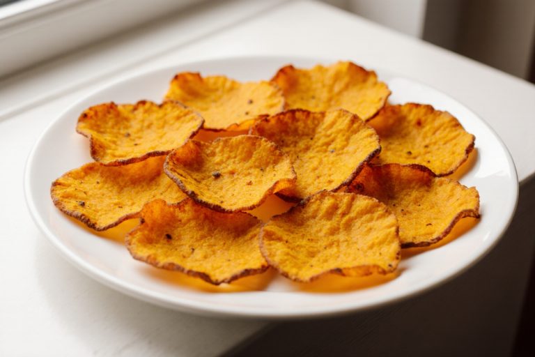 Leckere Kürbis Chips im Airfryer zubereitet.
