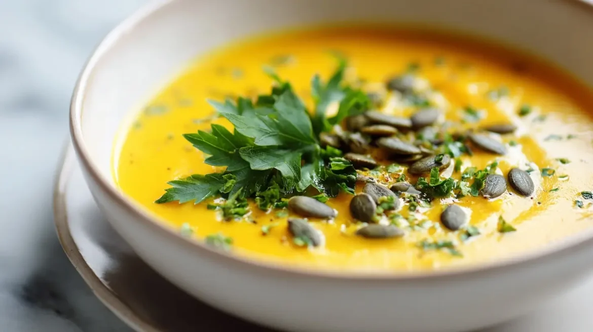 Leckere Kürbis-Ingwer-Suppe im Airfryer zubereitet.