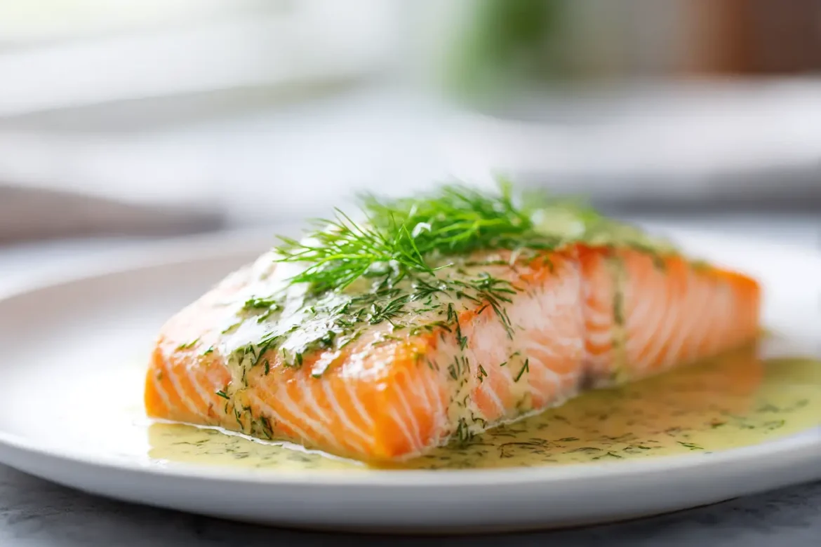 Leckeres Lachsfilet mit Dillsoße aus dem Airfryer.