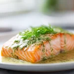 Leckeres Lachsfilet mit Dillsoße aus dem Airfryer.