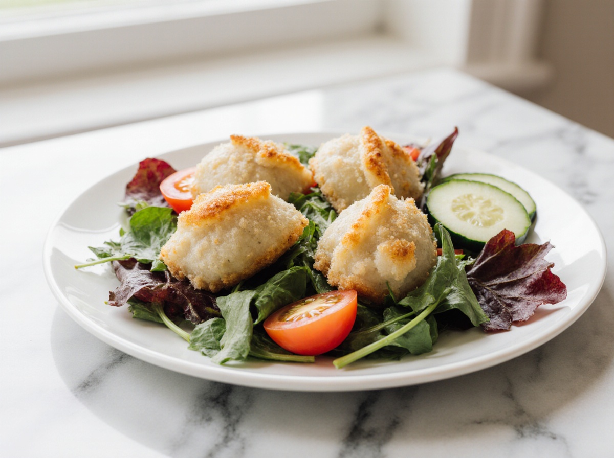 Leckerer Maultaschensalat aus der Heißluftfritteuse für einen leichten Snack.