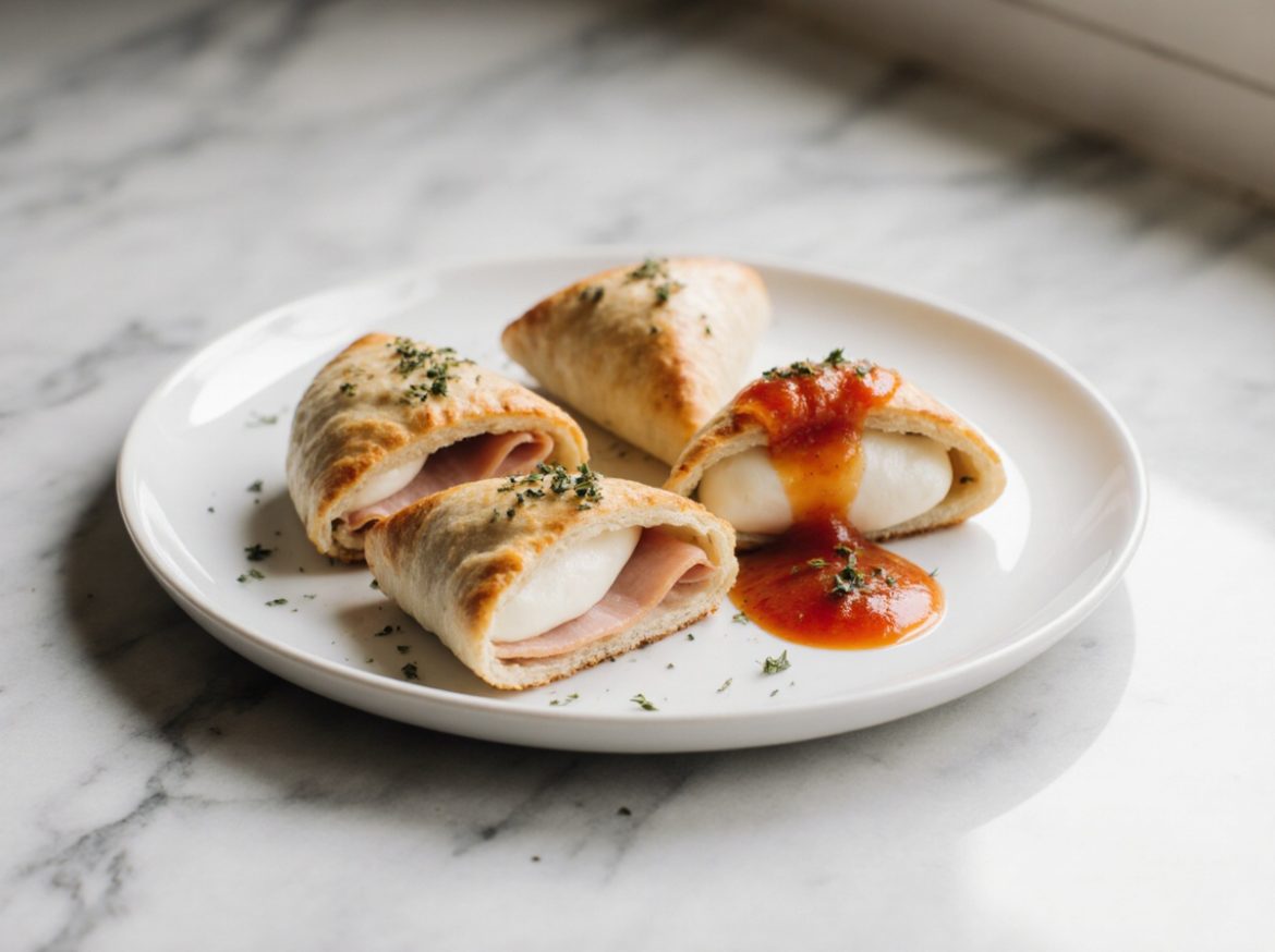 Leckere Mini-Calzones aus der Heißluftfritteuse frisch zubereitet.