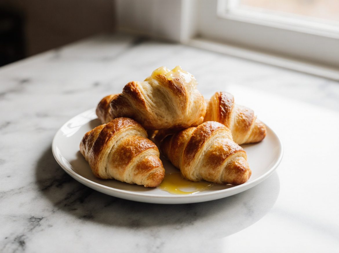 Mini-Croissants aus der Heißluftfritteuse frisch gebacken.