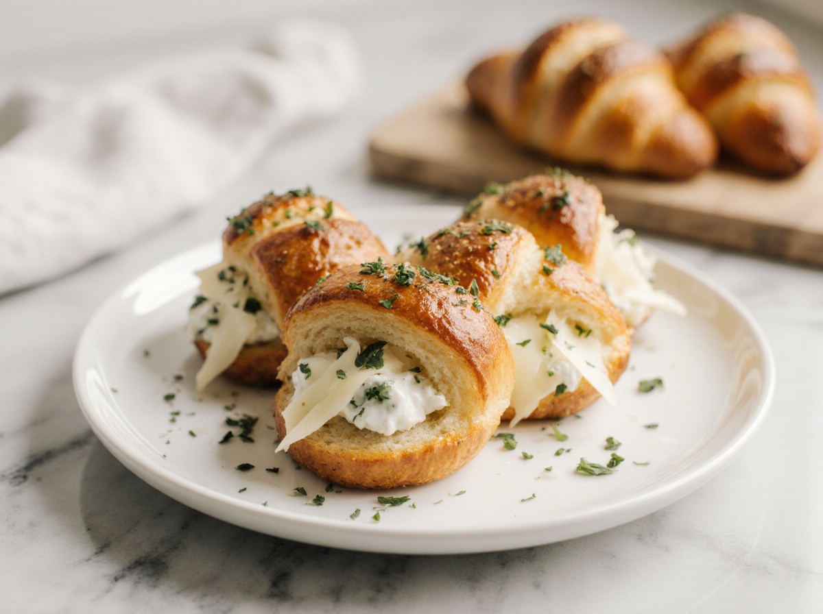 Leckere Mini Frischkäse-Hörnchen aus der Heißluftfritteuse frisch gebacken.