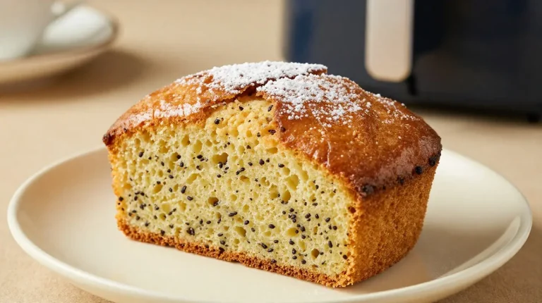 Mohnkuchen im Airfryer Saftiger Mohnkuchen, der im Airfryer zubereitet wird, mit perfektem Gebäck und aromatischem Mohn.