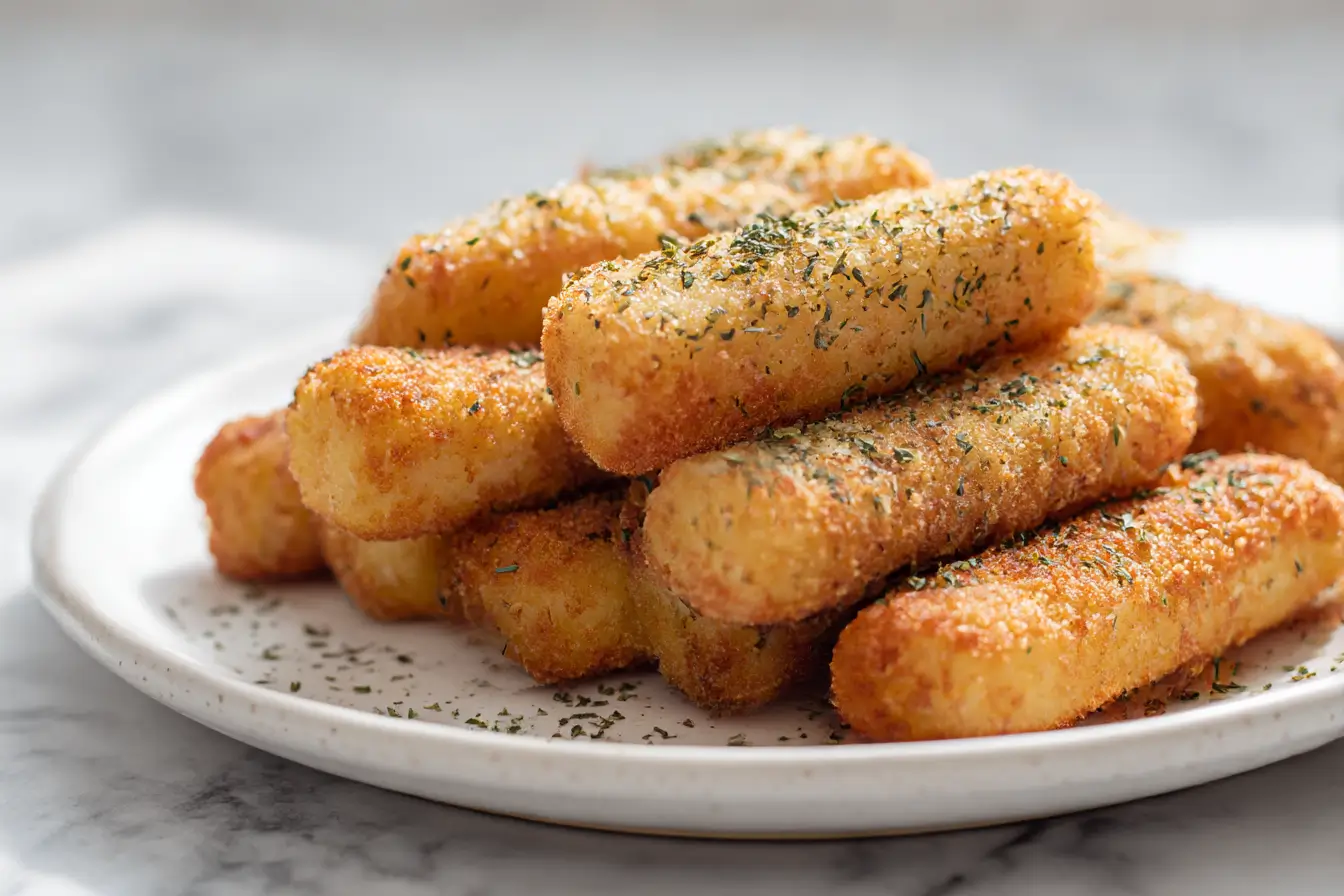 Leckere Mozzarella-Sticks im Airfryer zubereitet.