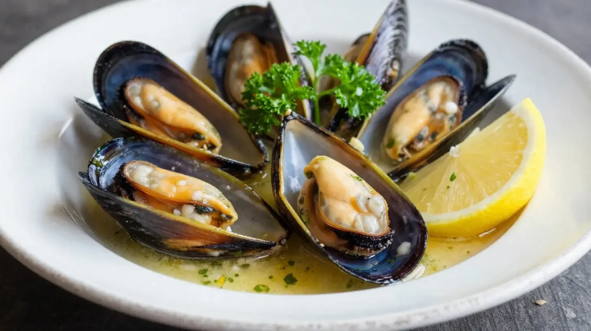 Leckere Muscheln in einer aromatischen Knoblauch-Weißwein-Soße, zubereitet im Airfryer.