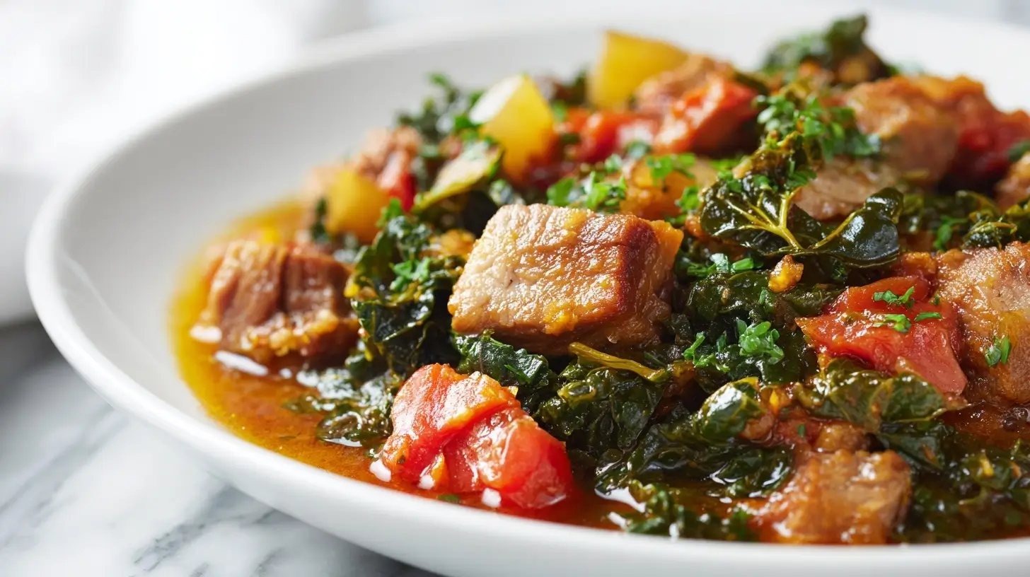 Norddeutscher Grünkohl-Eintopf mit Kassler, perfekt zubereitet in der Heißluftfritteuse.