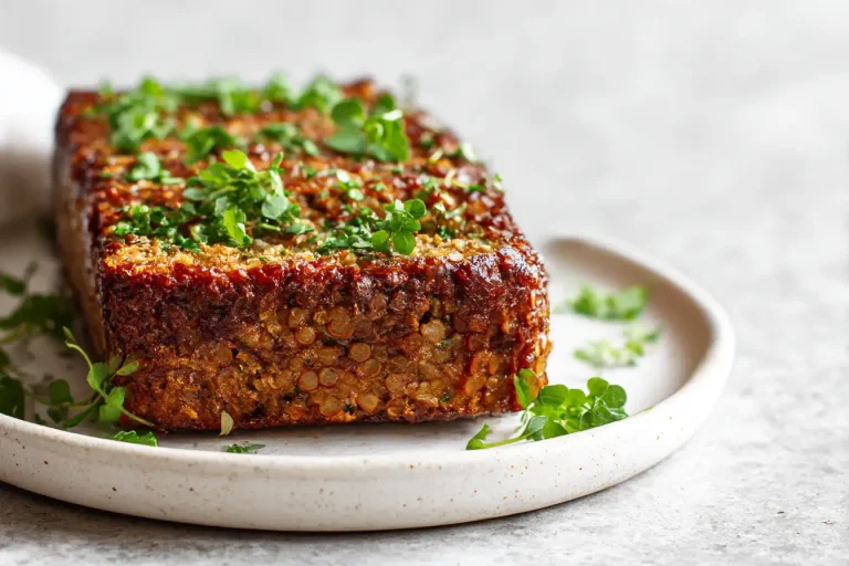 Orientalischer Linsenbraten im Airfryer mit köstlichen Gewürzen und frischem Gemüse.