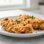Panierte Hähnchenbrust aus der Heißluftfritteuse in appetitlicher Präsentation.
