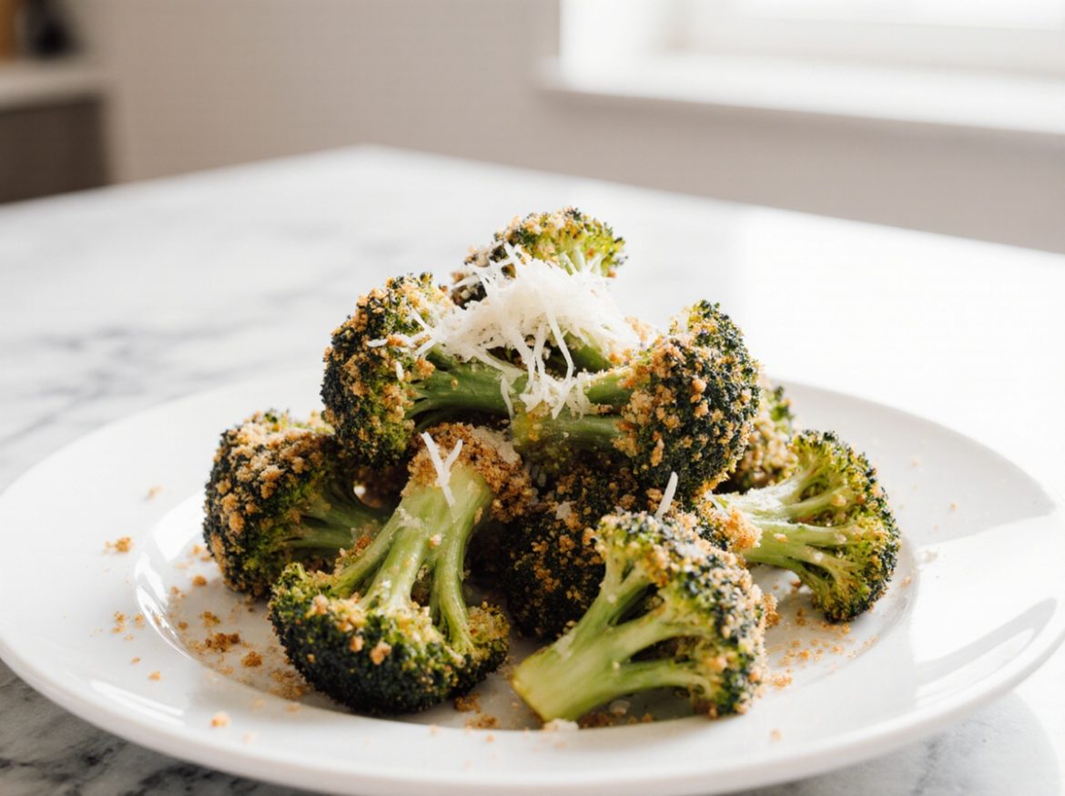 Panierter Brokkoli in der Heißluftfritteuse ist ein gesunder Snack.
