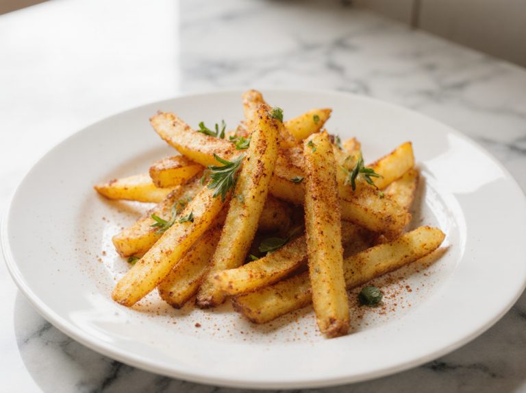 Leckere Pastinaken Pommes aus der Heißluftfritteuse für ein gesundes Gericht.