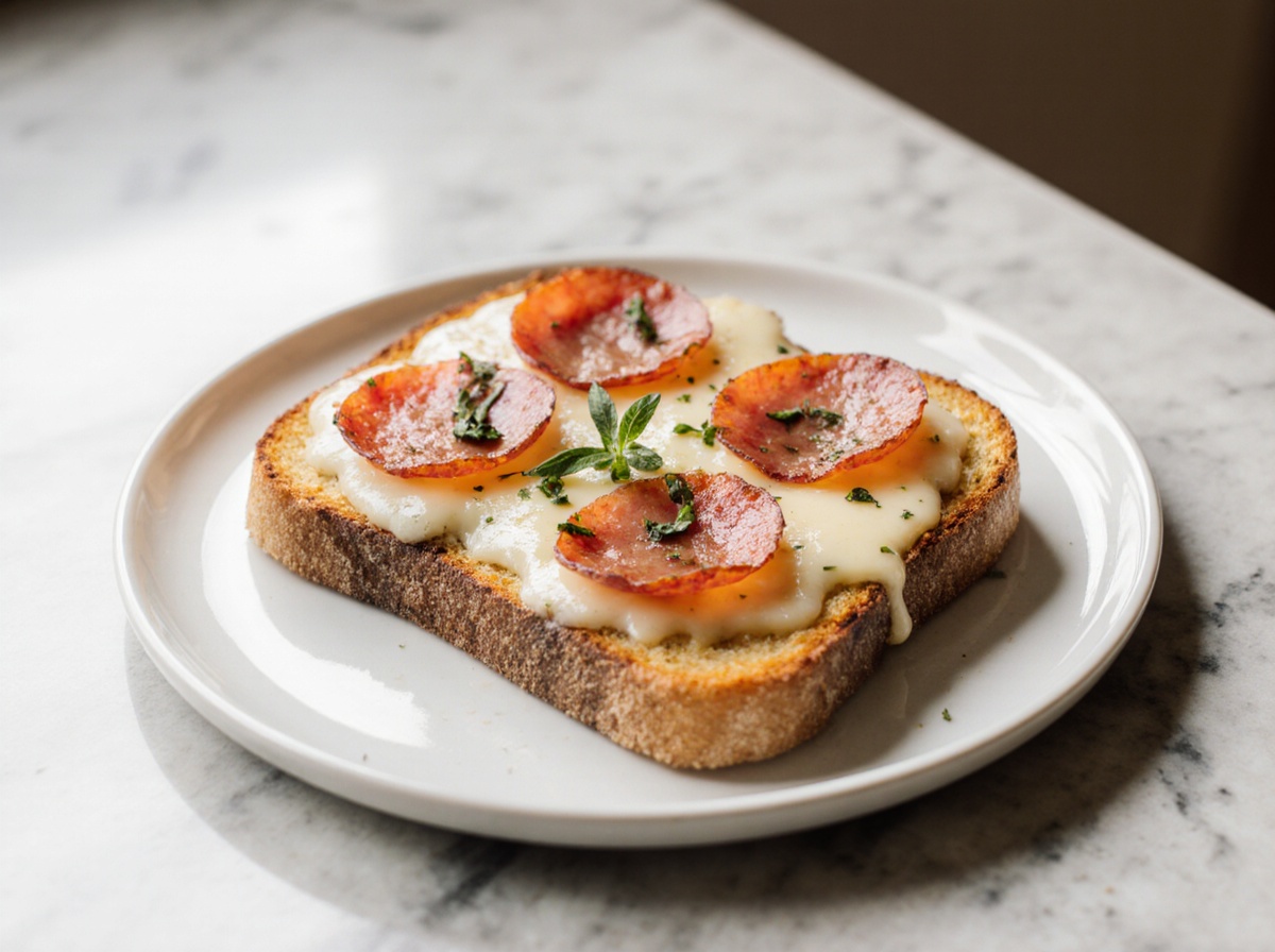 Leckerer Pizza-Toast aus der Heißluftfritteuse, perfekt knusprig und einfach zuzubereiten.