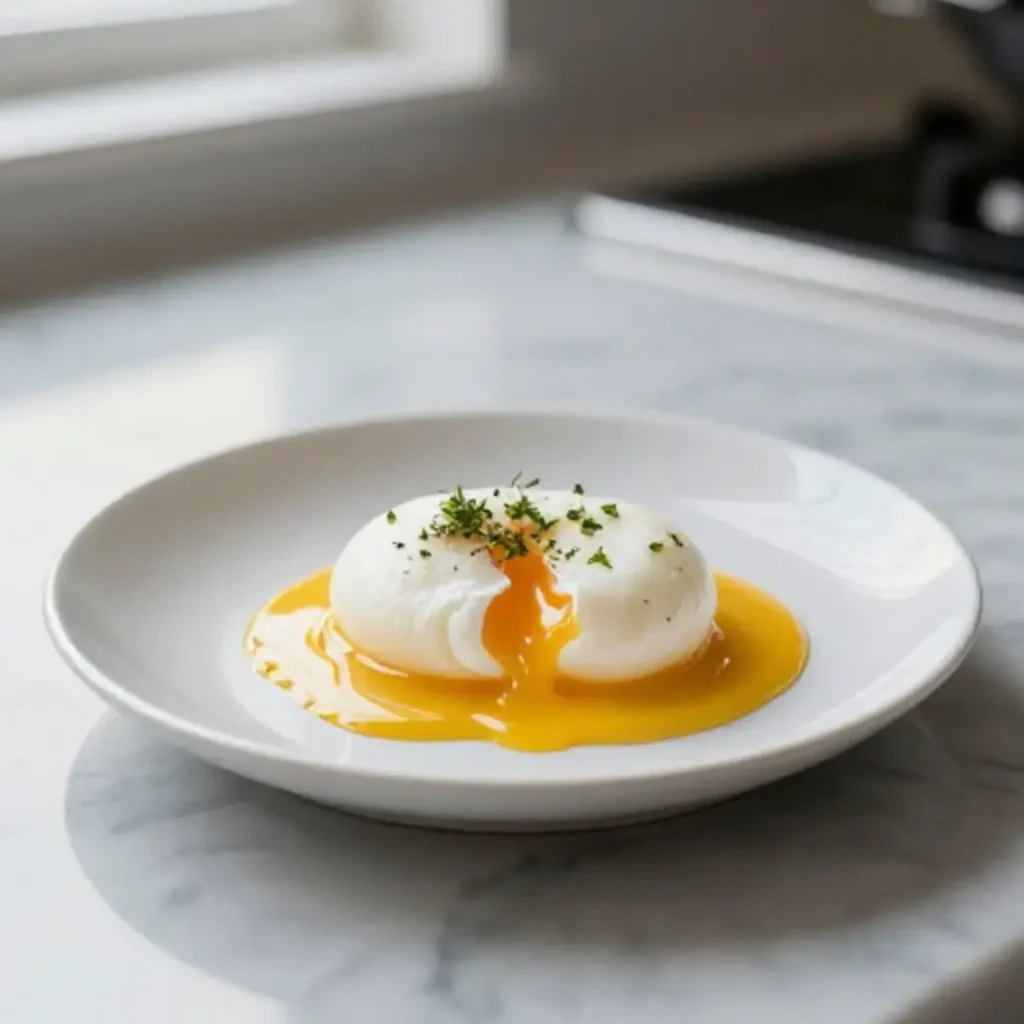 Pochierte Eier aus dem Airfryer in einer schönen Präsentation.
