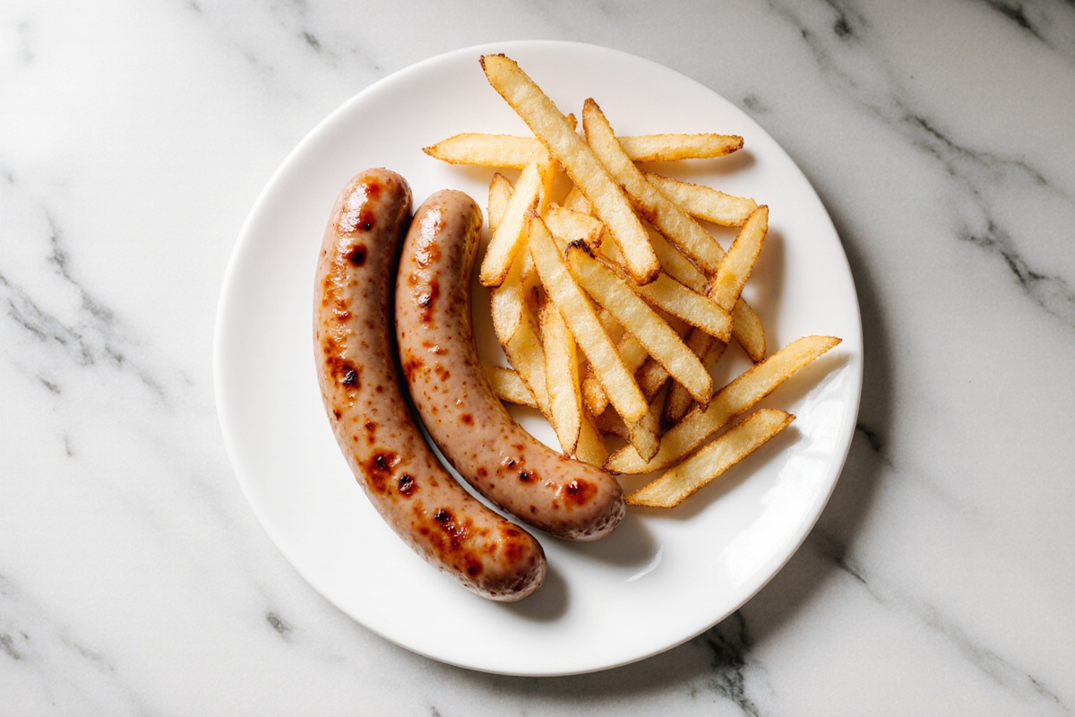 Pommes Bratwurst im Airfryer perfekt zubereitet