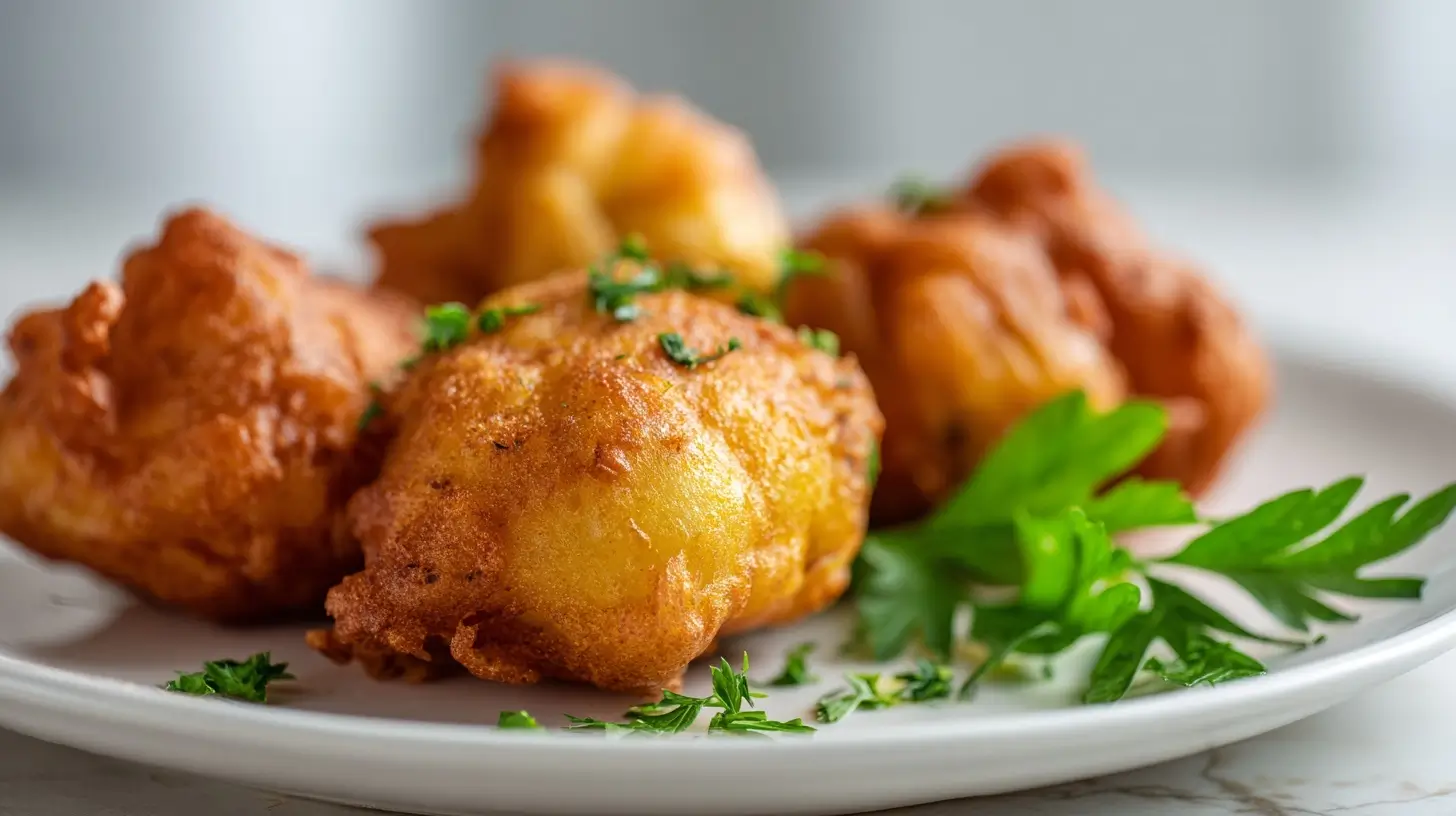 Portugiesische Pastéis de Bacalhau (Kabeljau-Bällchen) in der Heißluftfritteuse zubereitet.