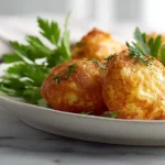 Portugiesische Pastéis de Bacalhau (Kabeljau-Bällchen) frisch zubereitet im Airfryer.