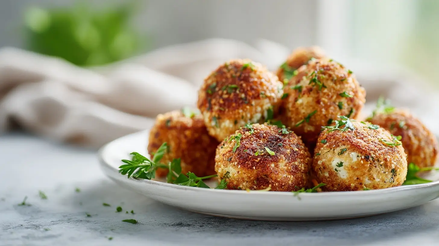 Protein-Bällchen aus Hüttenkäse frisch zubereitet und knusprig.