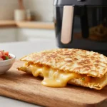 Leckere Quesadilla aus der Heißluftfritteuse mit geschmolzenem Käse und frischem Gemüse.