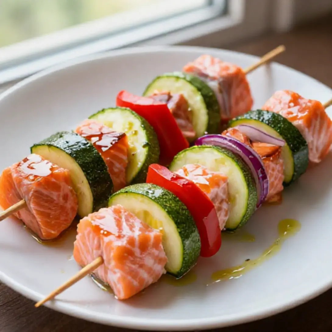 Raffinierte Lachs-Spieße aus der Heißluftfritteuse für besondere Anlässe.