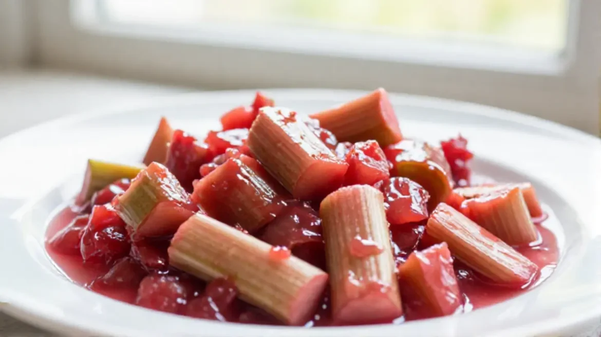 Leckeres Rhabarber-Kompott, das im Airfryer zubereitet wurde.