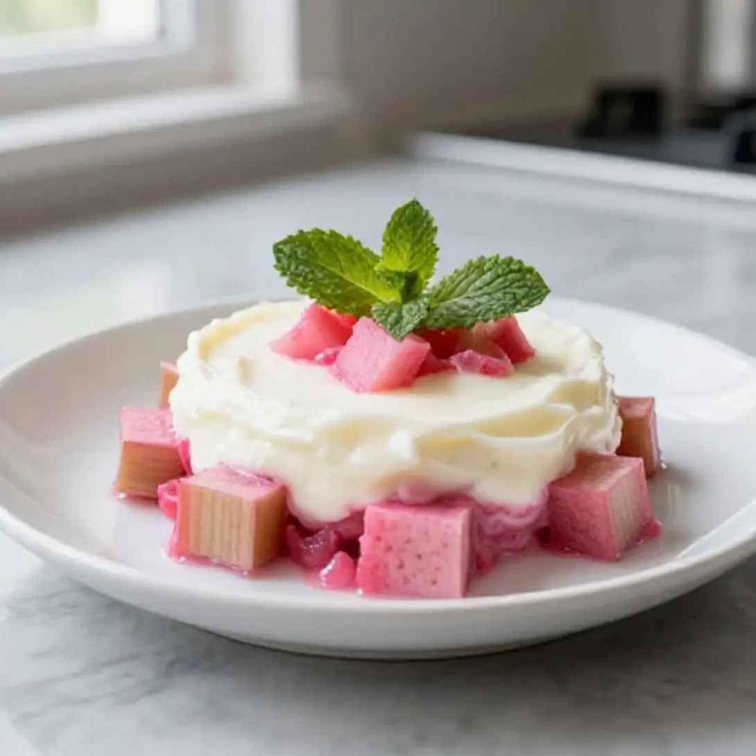 Genieße das Rhabarber-Schmand-Dessert aus der Heißluftfritteuse.
