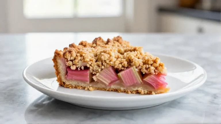 Dieser Rhabarber-Streuselkuchen aus der Heißluftfritteuse ist lieblich und fruchtig.