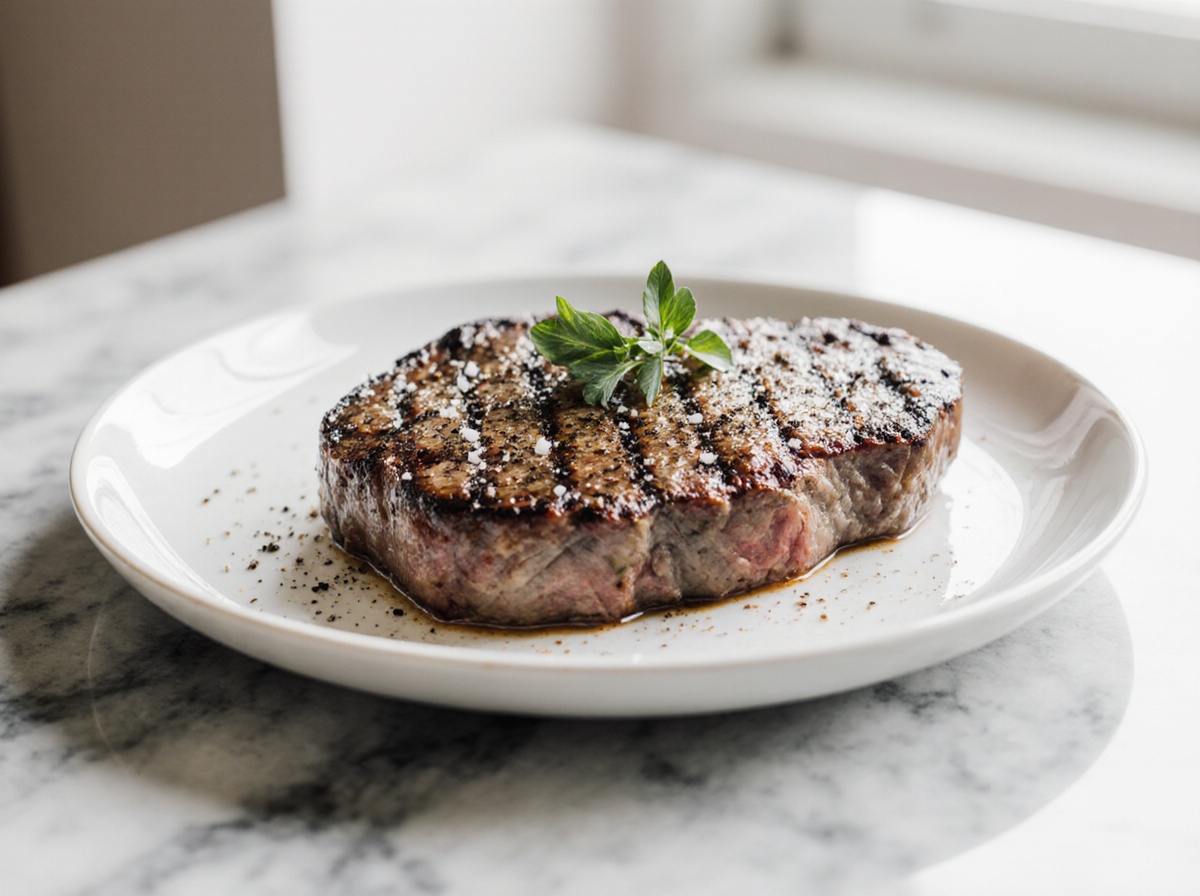 Rindersteak aus der Heißluftfritteuse zubereitet und serviert.