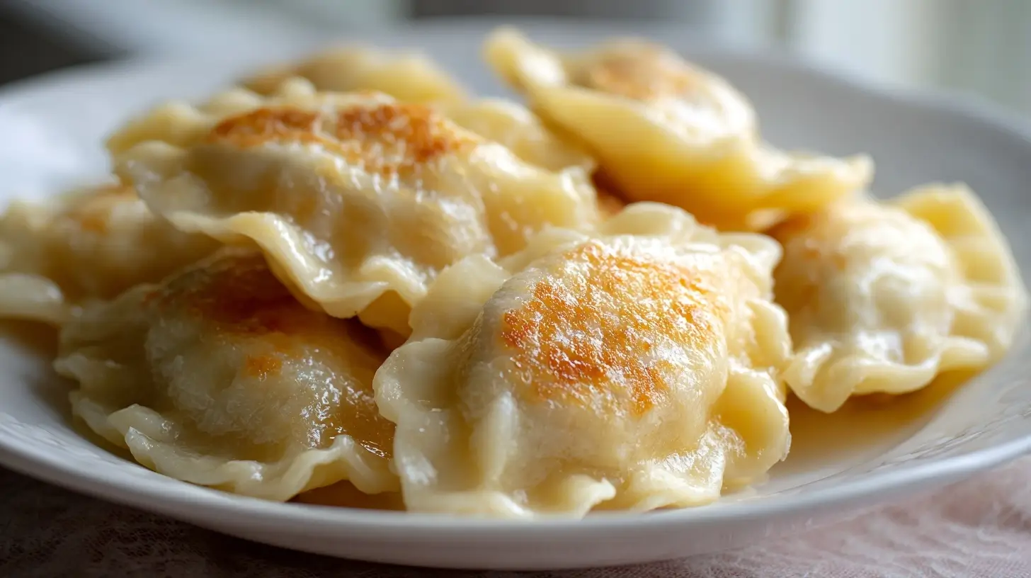 Russische Pelmeni in der Heißluftfritteuse zubereitet und serviert.