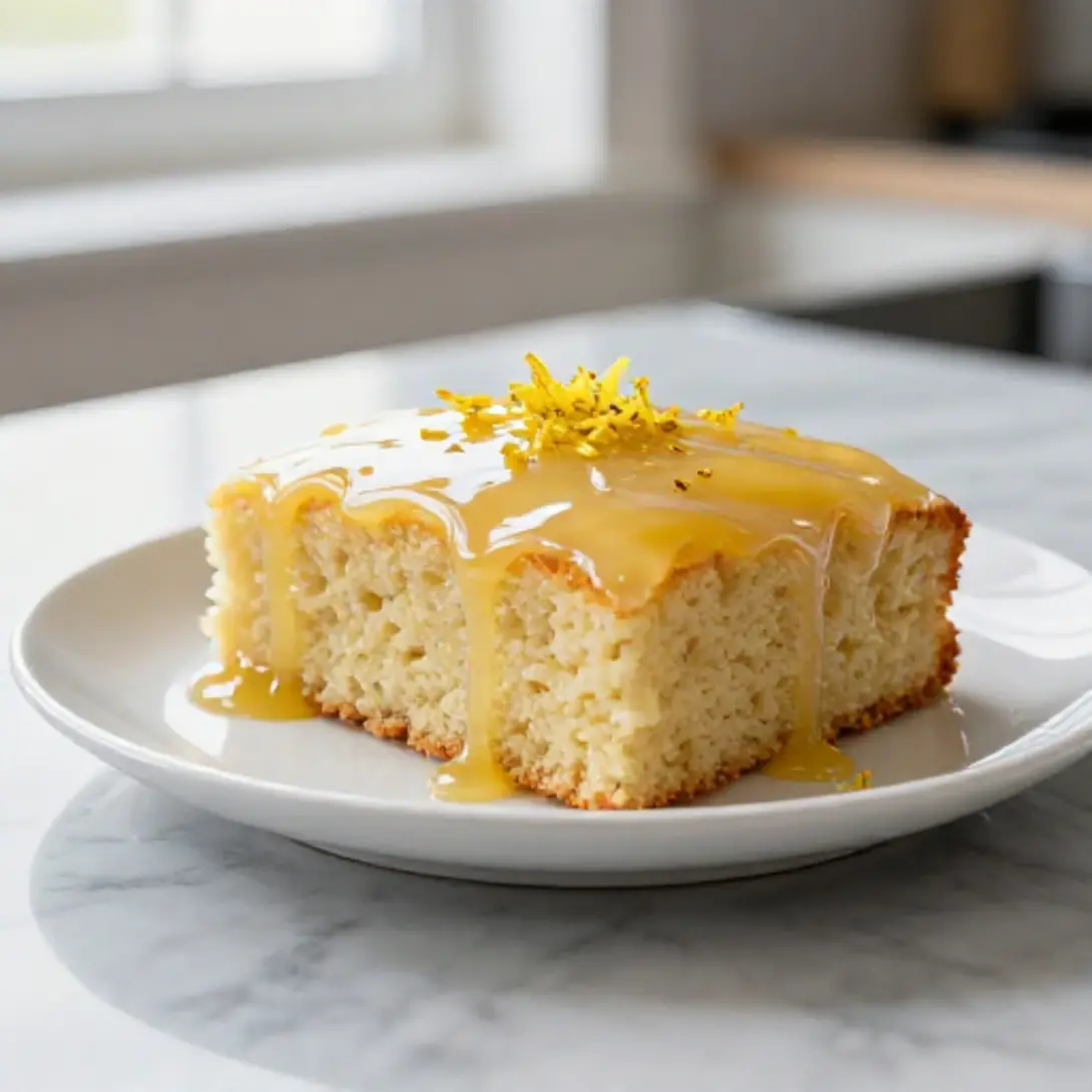 Schokoladenglasur auf dem saftigen Zitronenkuchen aus der Heißluftfritteuse.