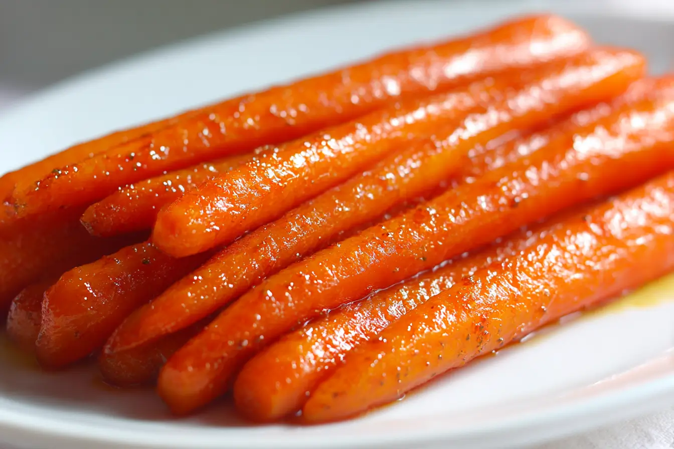 Scharfe Harissa-Karotten, knusprig und würzig, perfekt zubereitet in der Heißluftfritteuse.