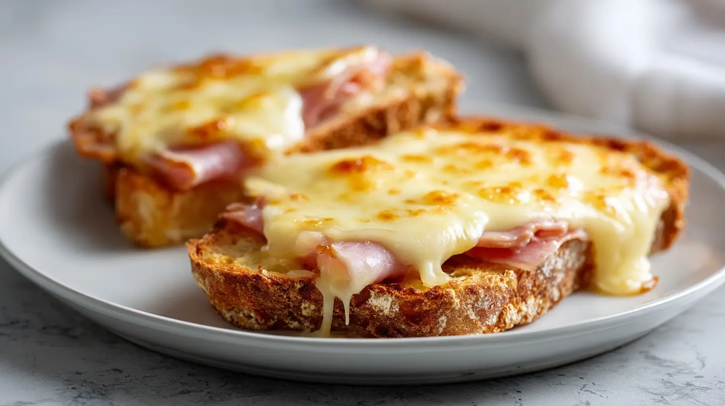 Schinken Käse Toast aus der Heißluftfritteuse zubereitet.