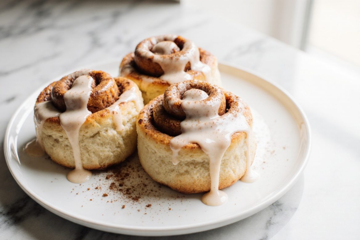 Schnelle Zimtschnecken aus der Airfryer, frisch gebacken.