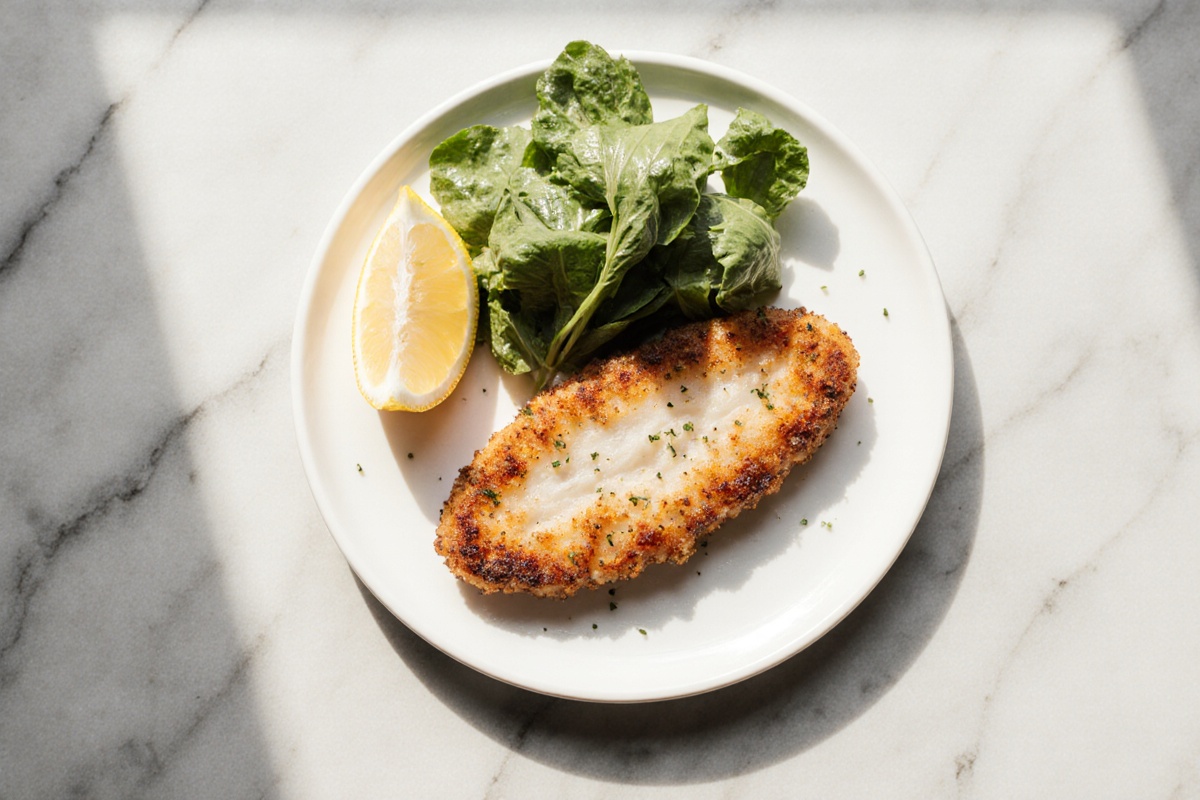 Schnitzel im Airfryer zubereitet und knusprig gebacken.