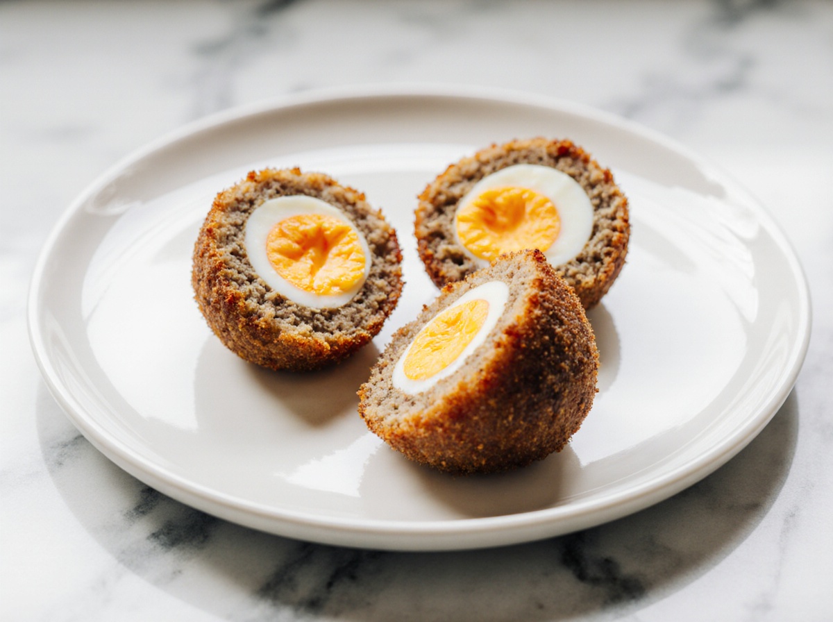 Leckere Schottische Eier aus der Heißluftfritteuse, perfekt für jedes Buffet.