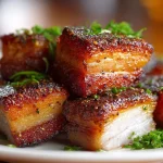 Leckere schweinebauchscheiben, zubereitet im Airfryer für eine knusprige Mahlzeit.