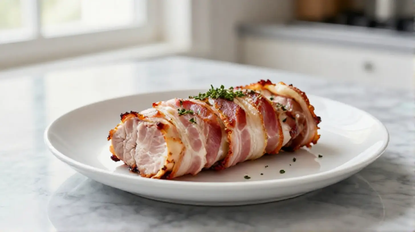 Saftiges Schweinefilet im Speckmantel aus dem Airfryer.