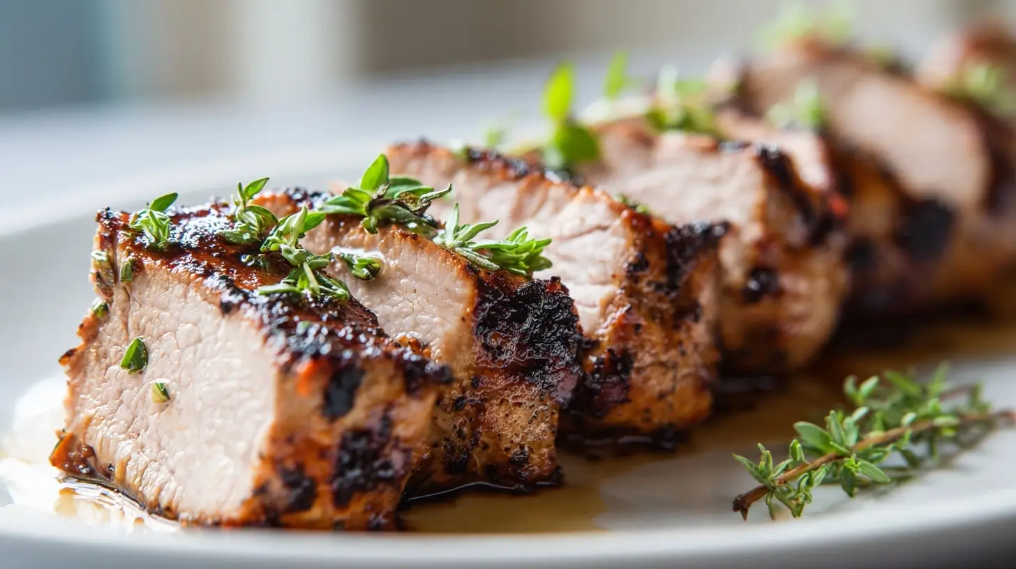 Schweinefilet in der Heißluftfritteuse zubereitet, saftig und lecker.