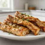 Leckeres Seitan-Geschnetzeltes, perfekt zubereitet im Airfryer für eine gesunde Mahlzeit.