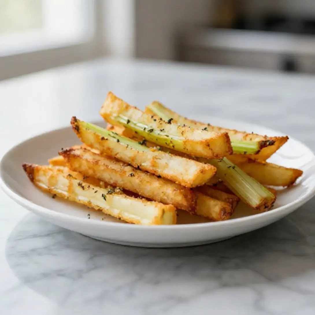 Köstliche Sellerie-Pommes aus der Heißluftfritteuse, perfekt zum Snacken